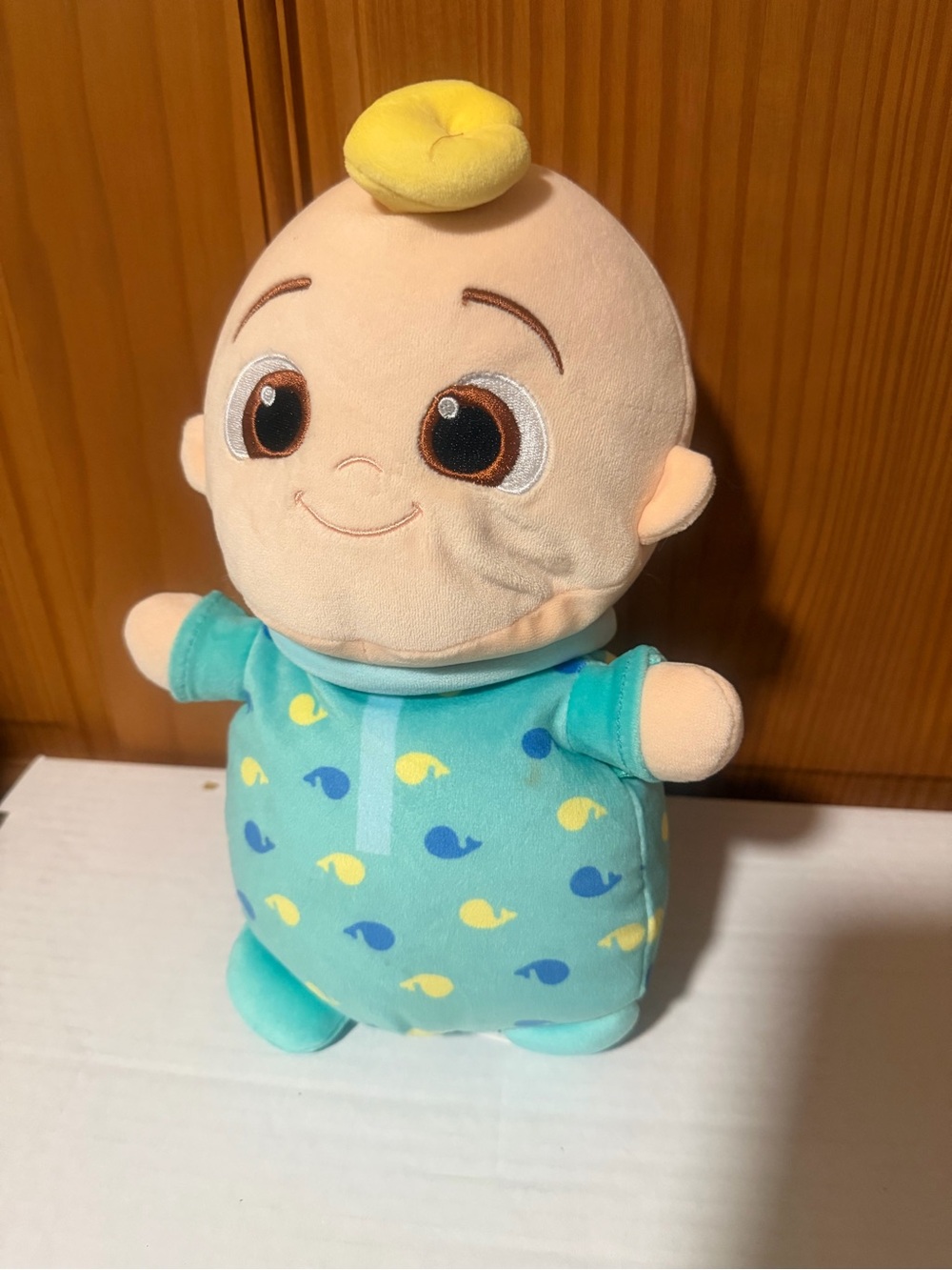 Cocomelon JJ Baby Doll Soft Toy in Aqua with Yellow Accents Squishmallow Hugmee